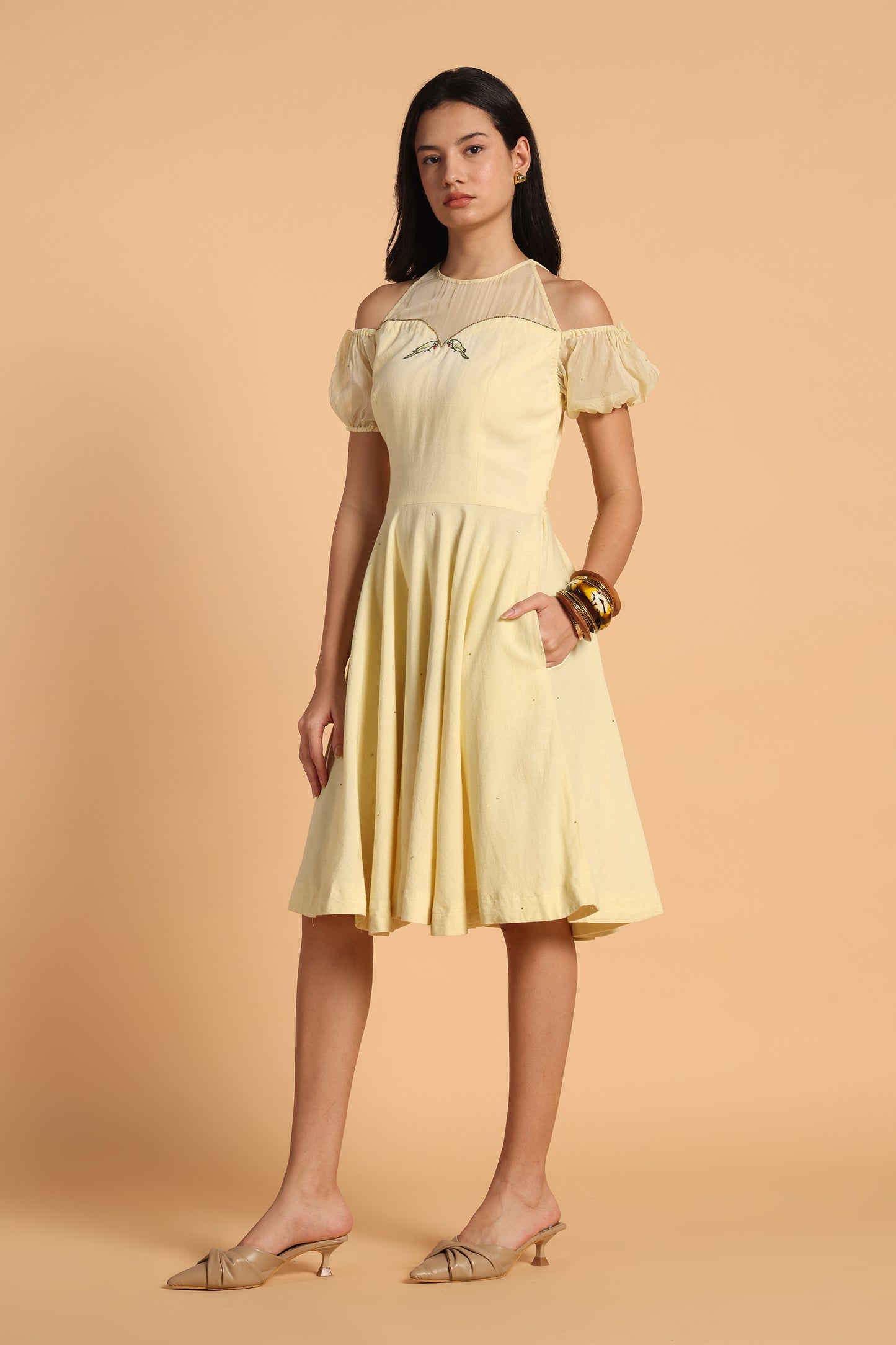 PARROT EMBROIDERED DRESS