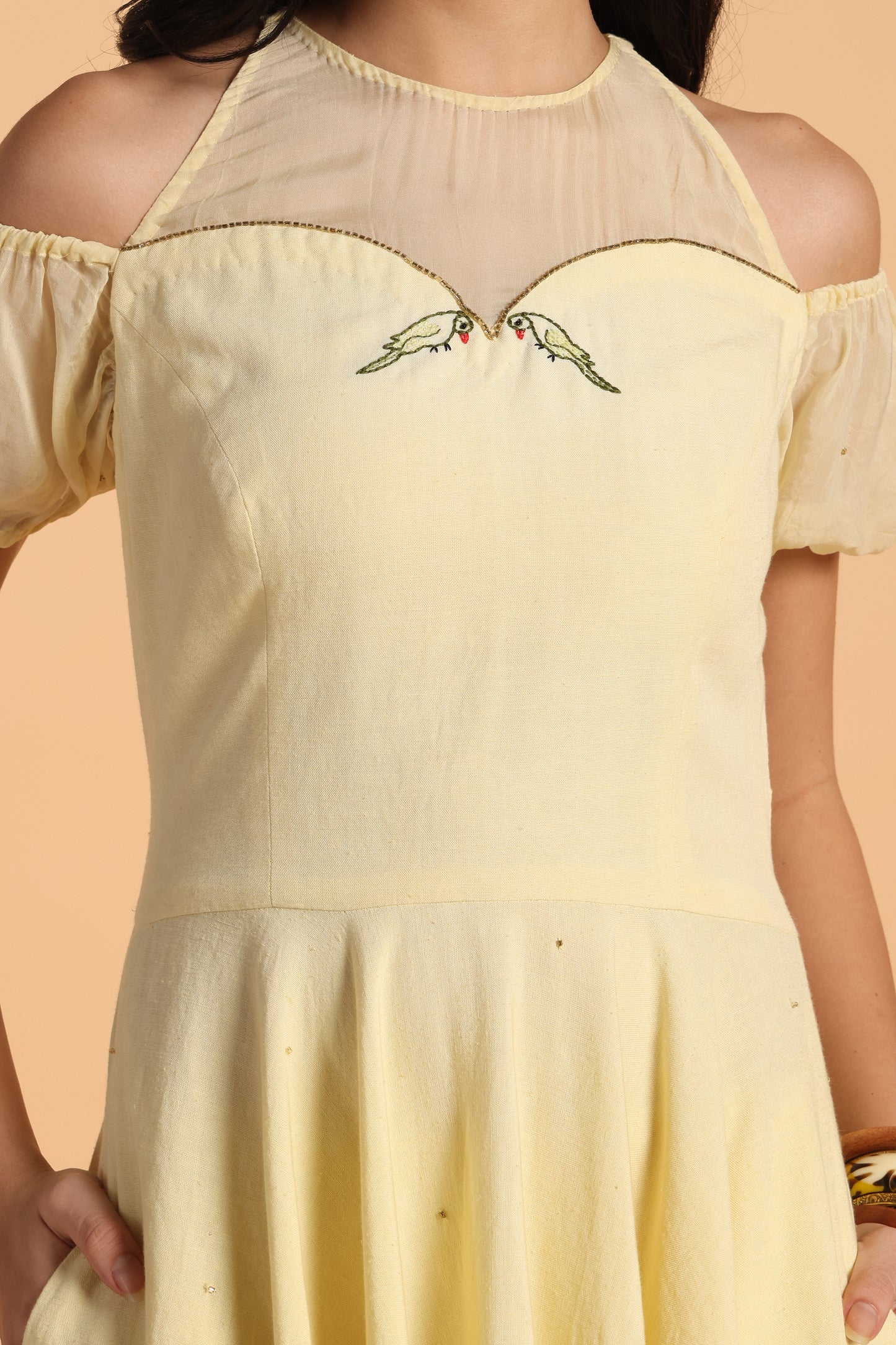 PARROT EMBROIDERED DRESS