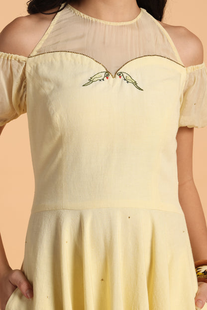 PARROT EMBROIDERED DRESS