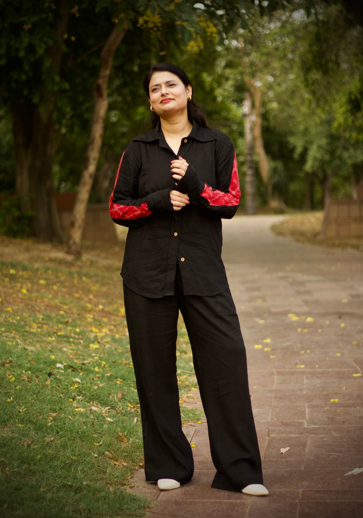 Ikat Patchwork Linen Shirt Black