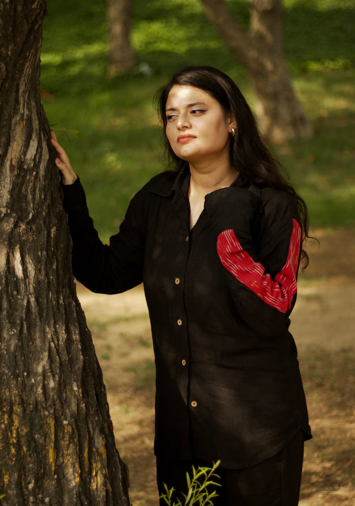 Ikat Patchwork Linen Shirt Black