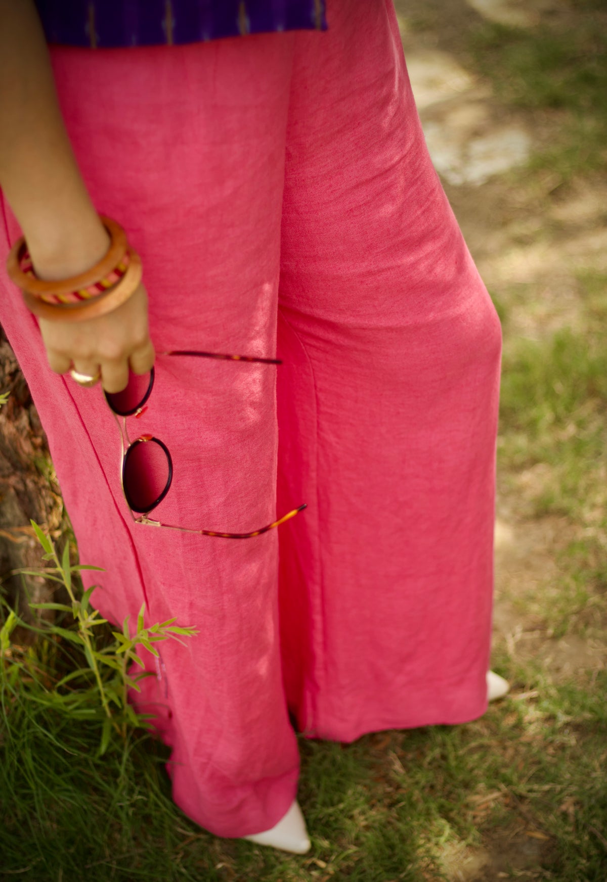 Pink Jumpsuit with Purple Ikat Half Jacket