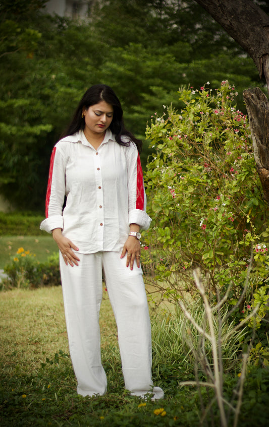 Ikat Patchwork Linen Shirt White