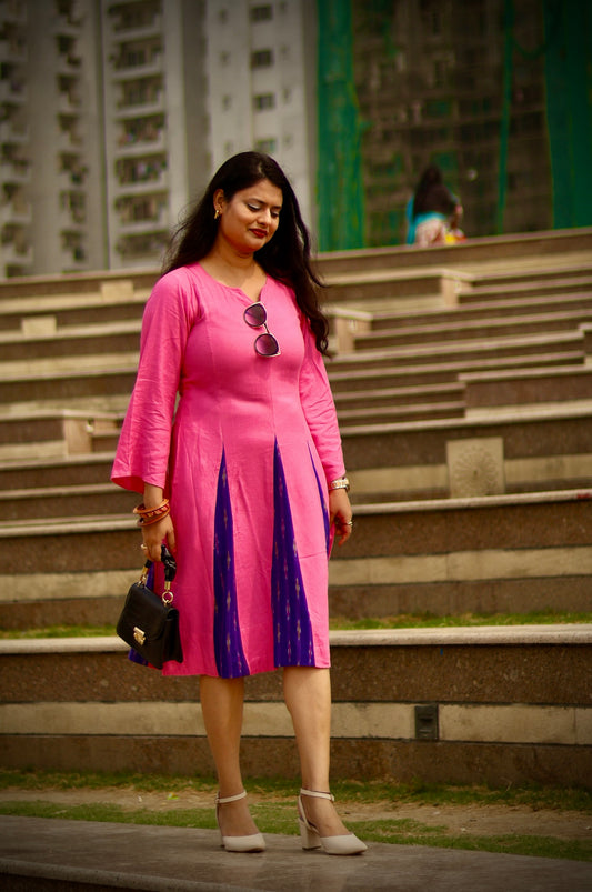 Pink with Purple Ikat Panel Dress